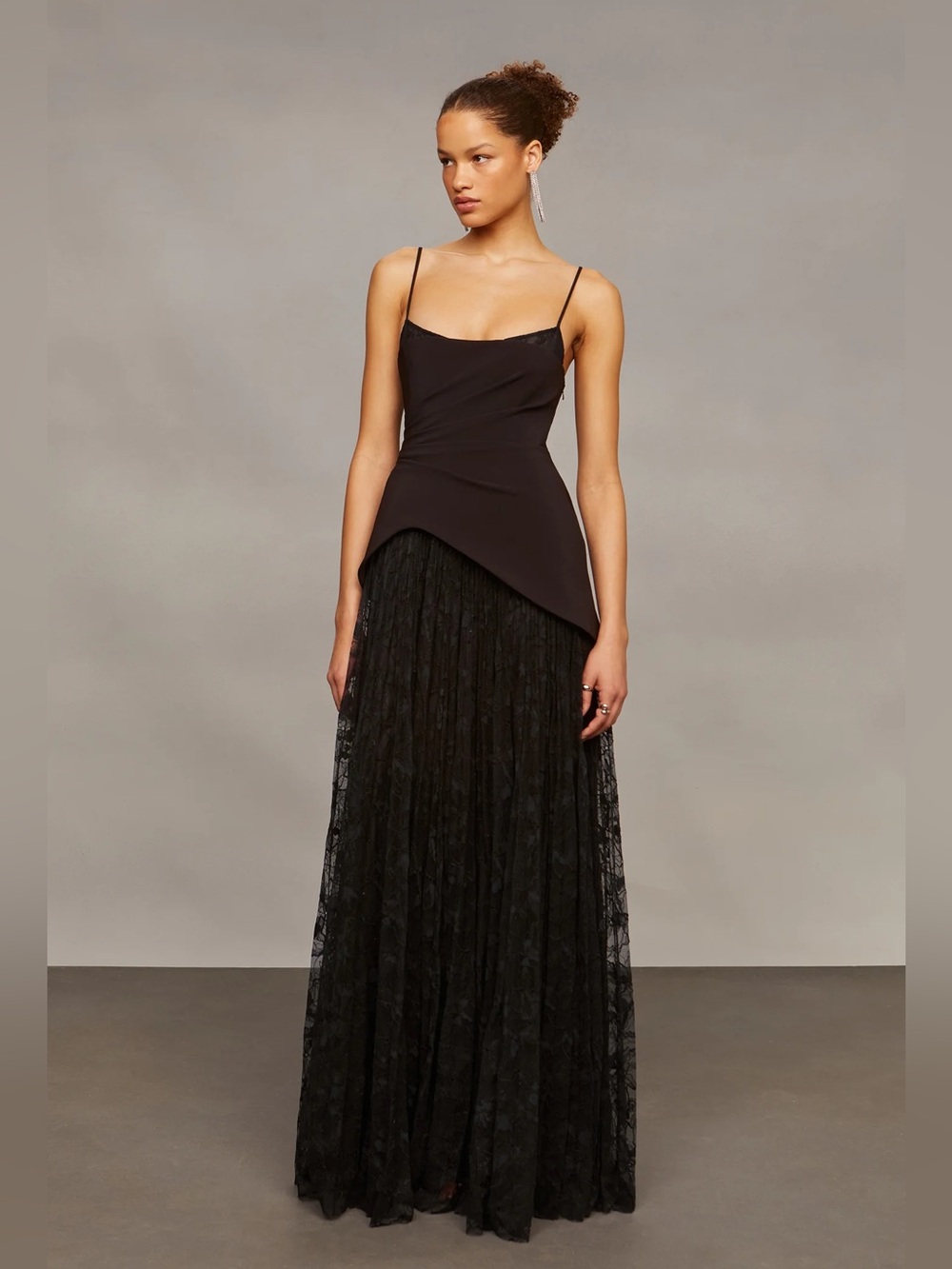 AMUR Leighton Black Lace Pleated Gown